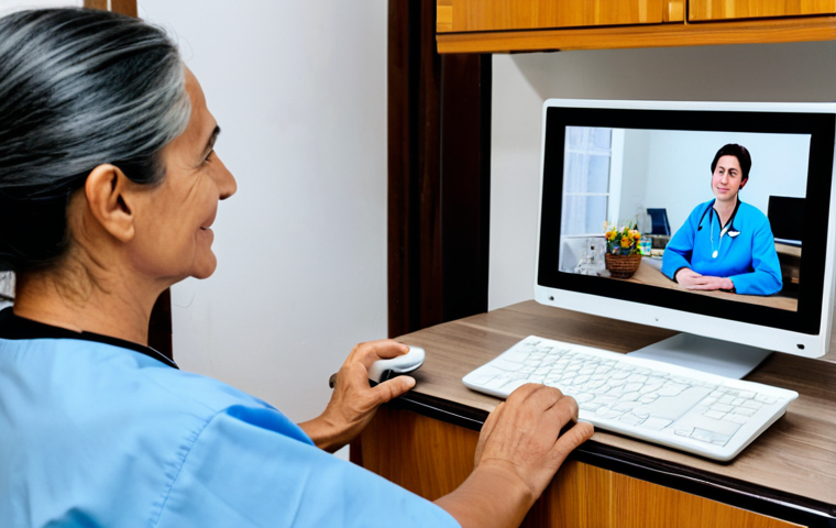 우루과이 의료 시스템 - "A diverse group of people in a modern Uruguayan clinic, talking with a doctor. The setting is clean...