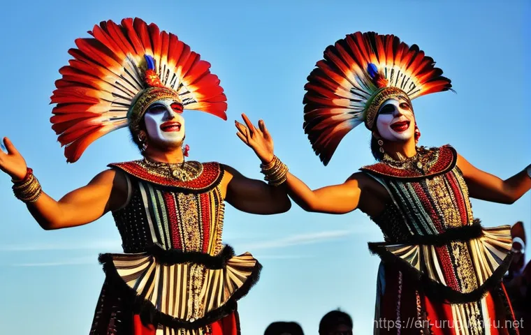 우루과이 음악과 전통 춤 - **Candombe Street Celebration in Montevideo:**
    A vibrant and energetic scene depicting a "Llamad...