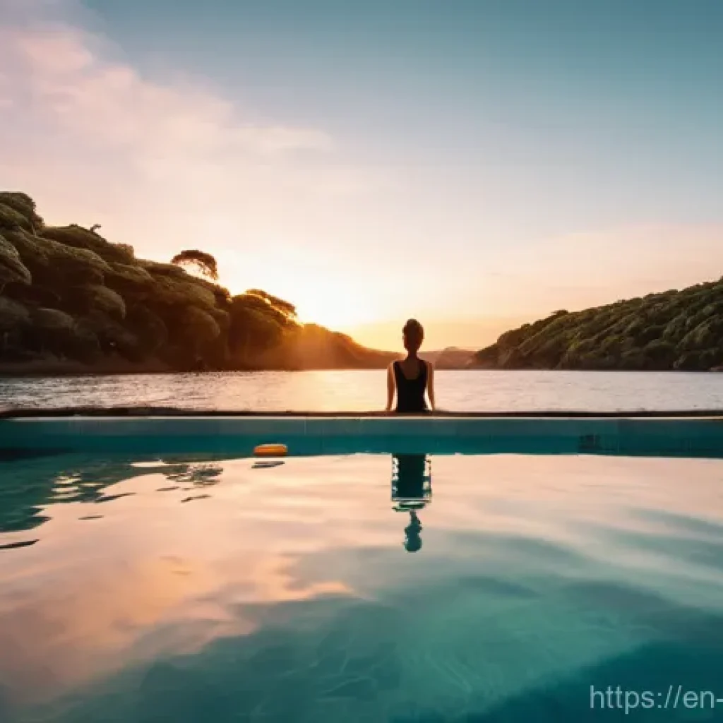 우루과이 온천 여행 - **Prompt:** A serene, wide-angle shot of a person gracefully floating on their back in a naturally h...