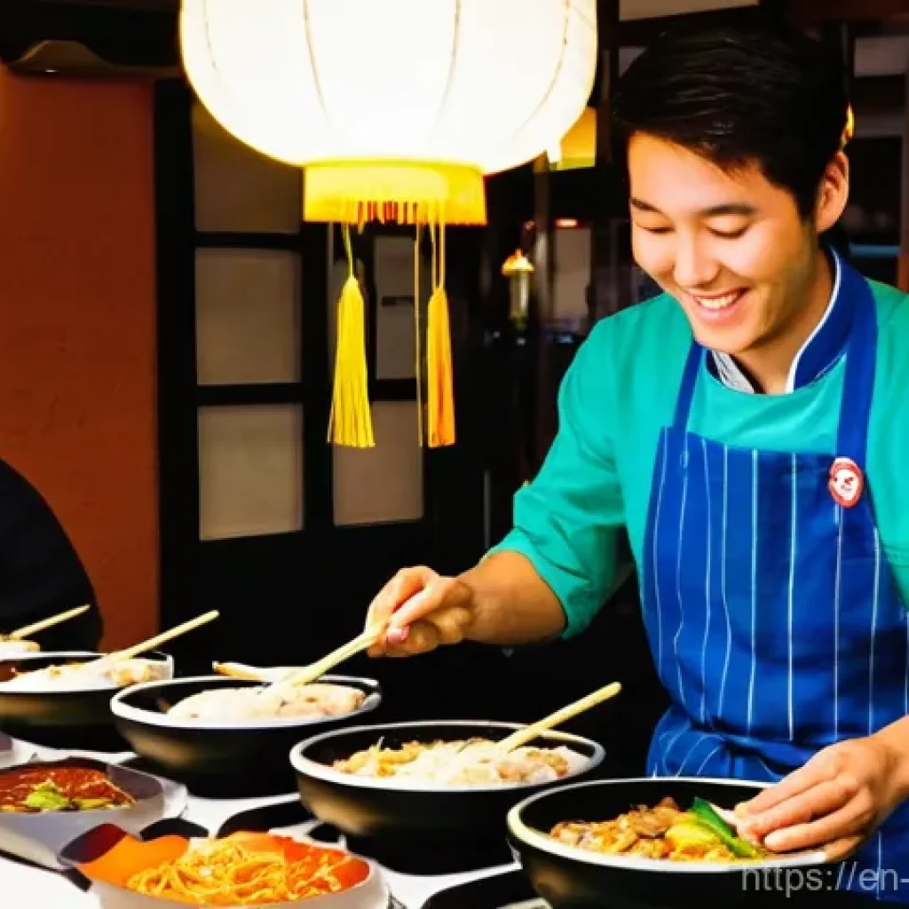 우루과이에서 한국인 커뮤니티 - A bustling, cozy Korean restaurant in a lively neighborhood of Montevideo, Uruguay. The interior is ...