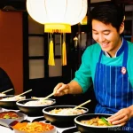 우루과이에서 한국인 커뮤니티 - A bustling, cozy Korean restaurant in a lively neighborhood of Montevideo, Uruguay. The interior is ...